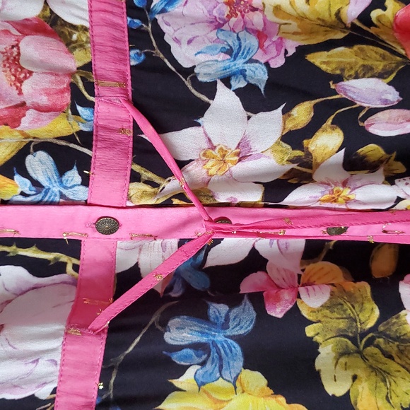 NWT Aratta Flower Bomb High Low Dress Pink Black L/S V-Neck Button Front Small - Picture 10 of 13